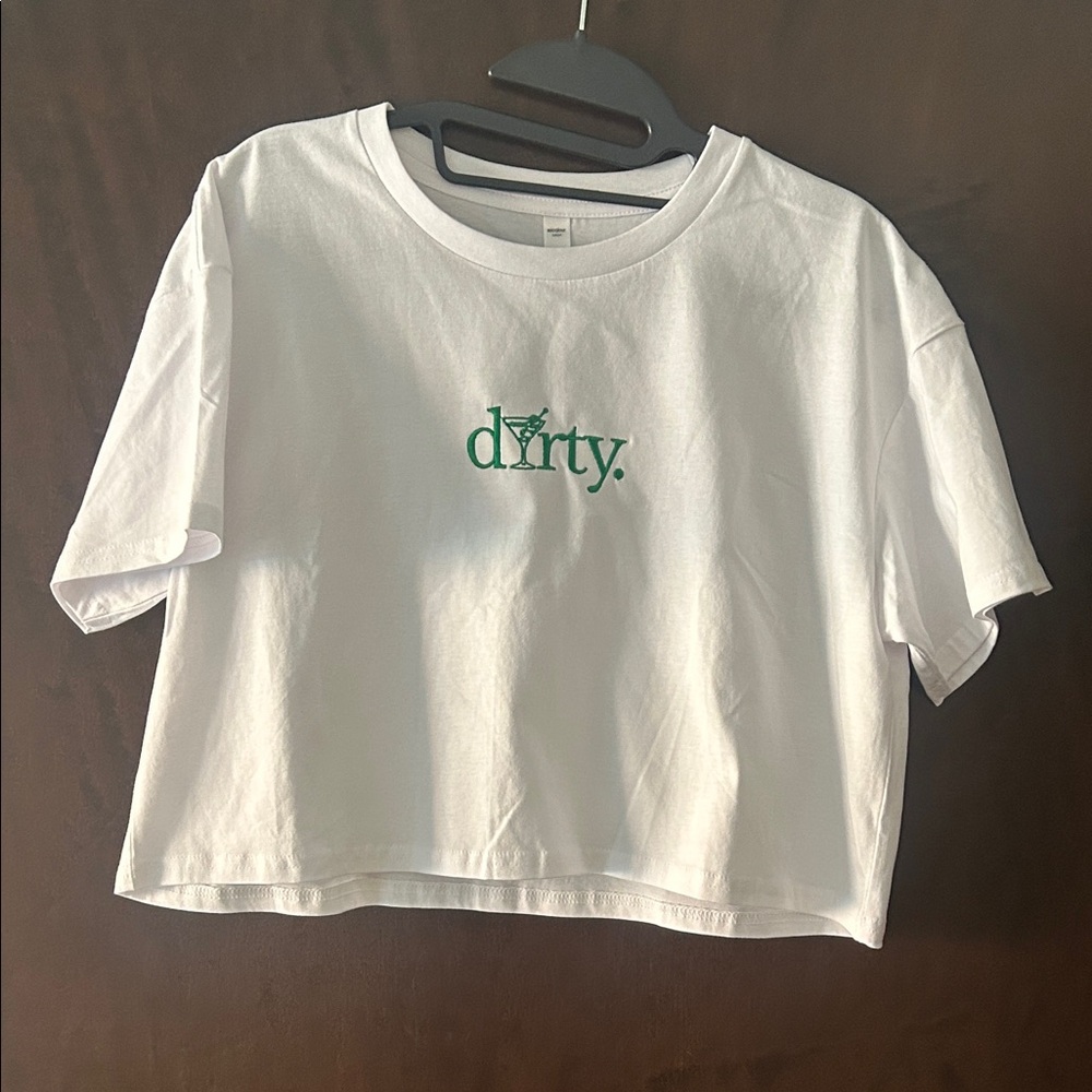 NWOT White Crop Top with dirty martini embroidery